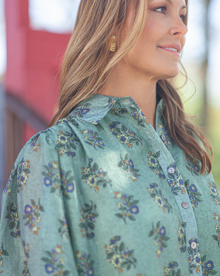 Teagan Floral Top-Sage