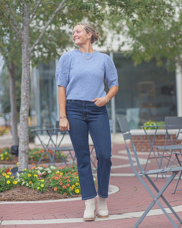 Liza Floral Detail Sweater Top-Blue