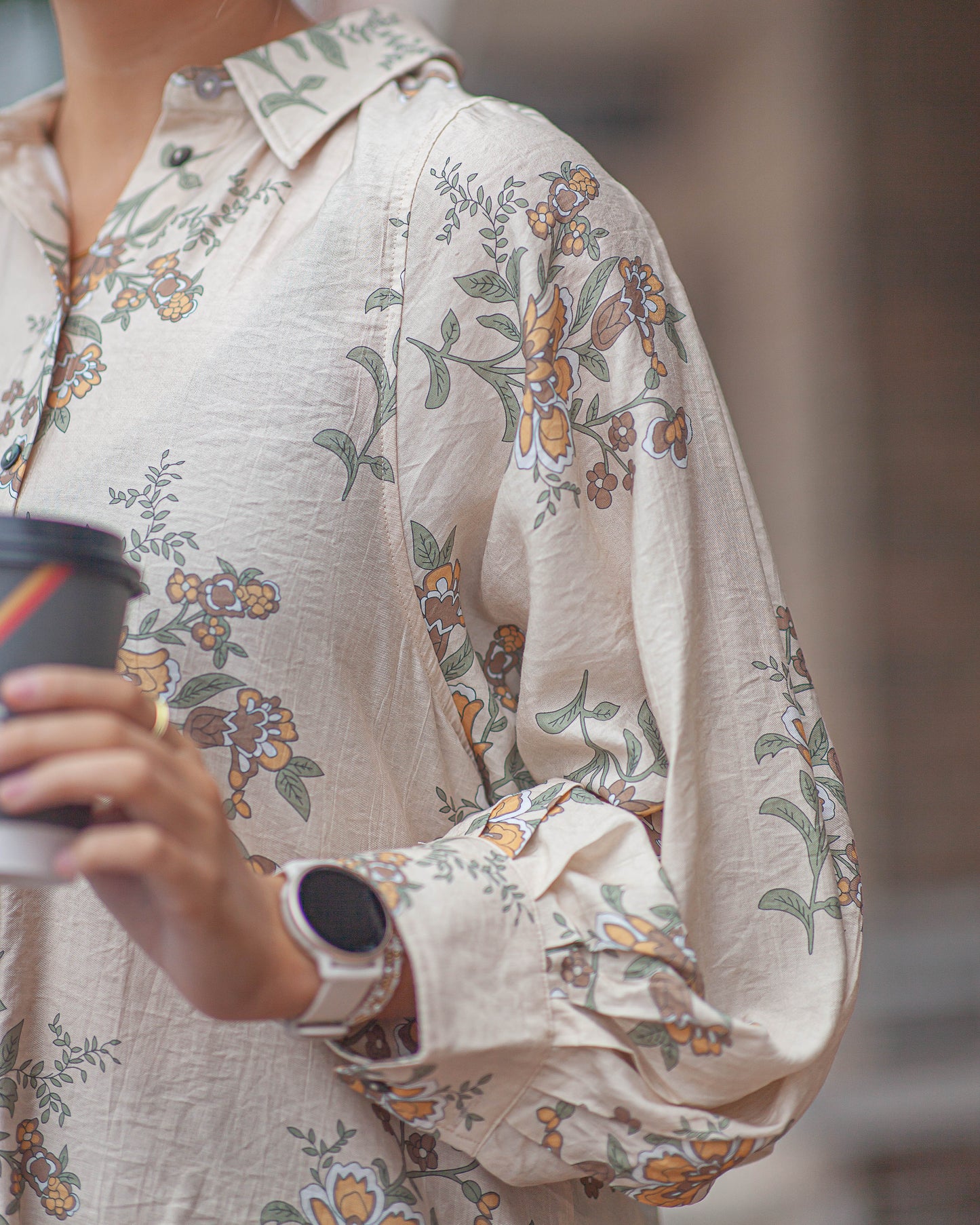 Ellie Floral Top-Ecru