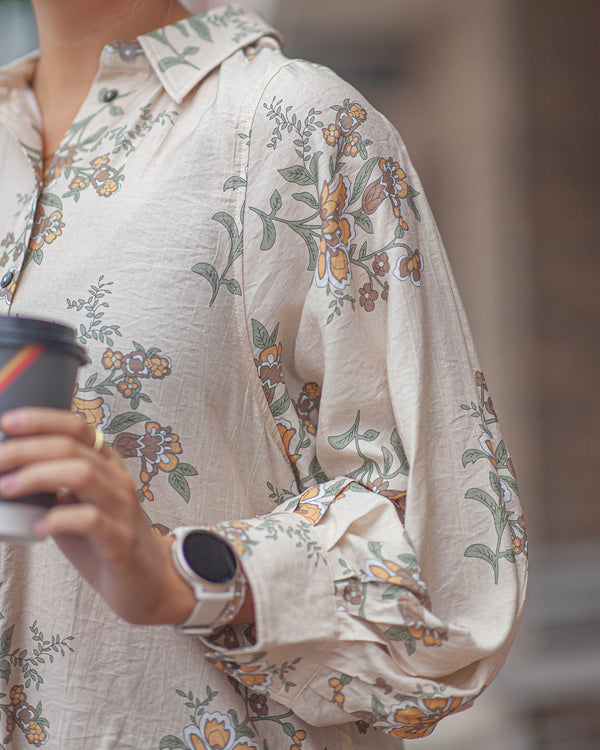 Ellie Floral Top-Ecru