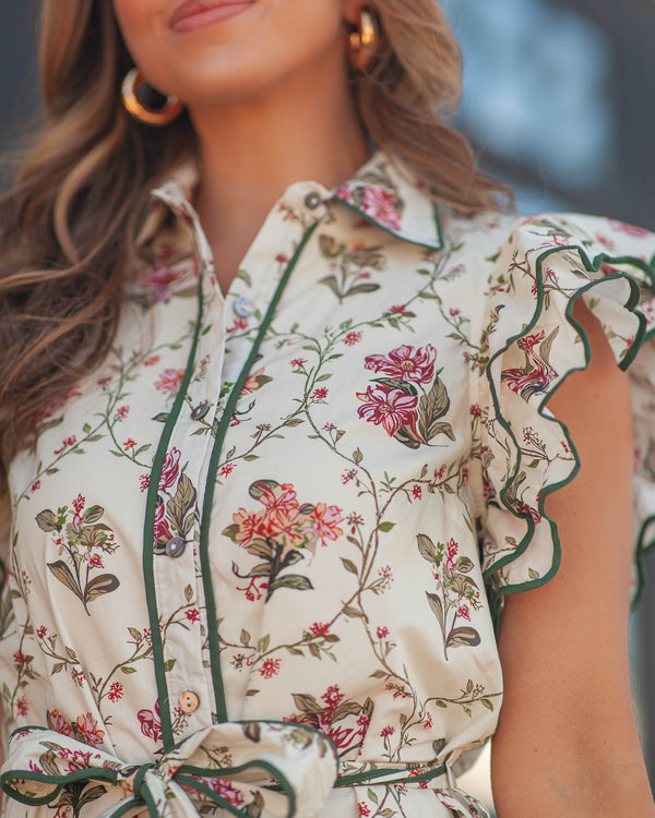 Eloise Flutter Sleeve Dress-Ecru