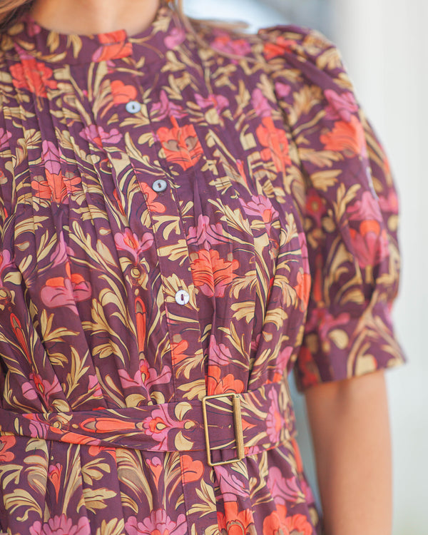Paige Botanical Mini Dress-Burgundy