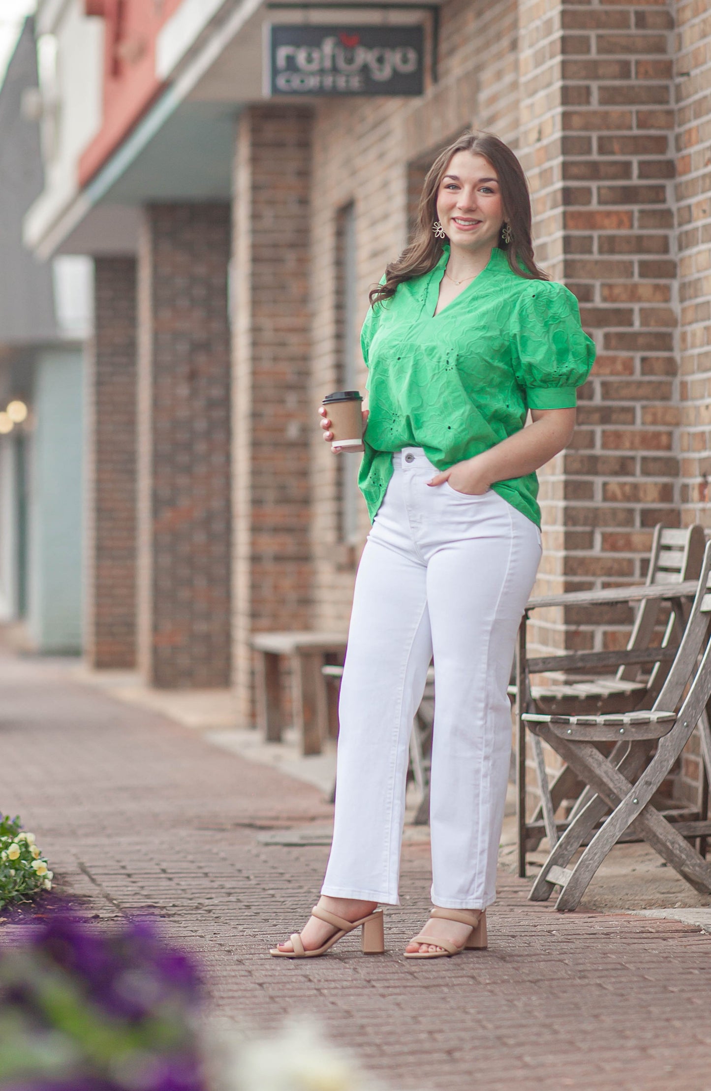 Rebecca Floral Embroidered Top-Green