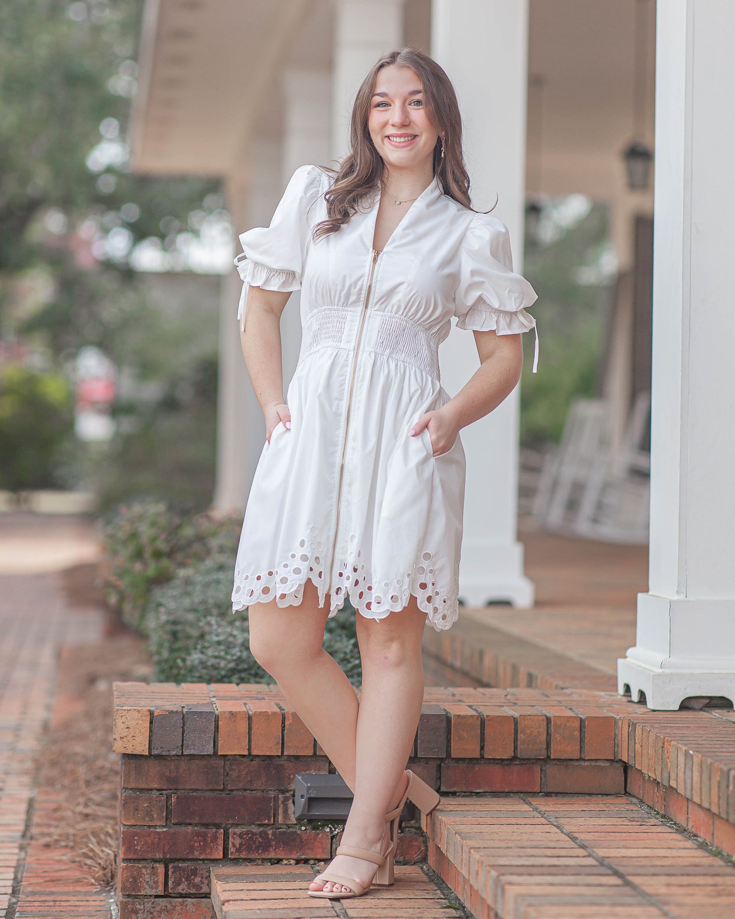 Bridget Eyelet Hem Mini Dress-White
