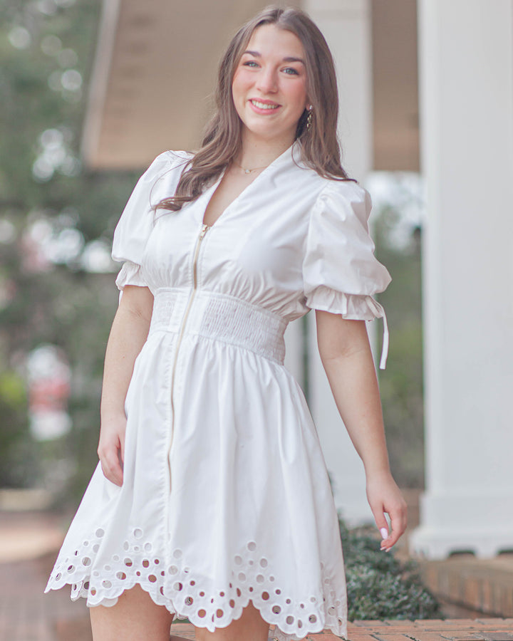 Bridget Eyelet Hem Mini Dress-White