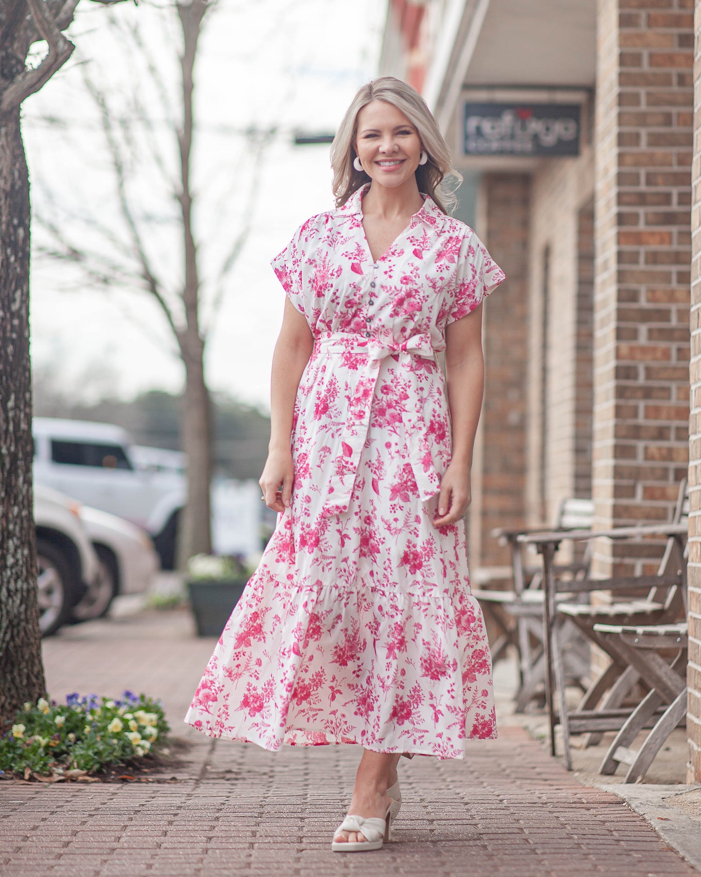 Jennifer Floral Midi Dress-Fuchsia