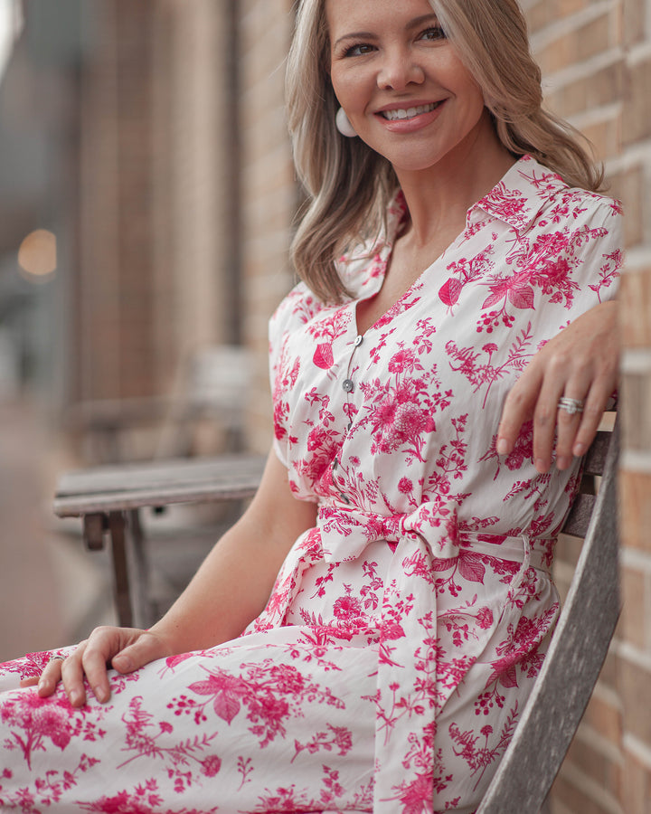 Jennifer Floral Midi Dress-Fuchsia