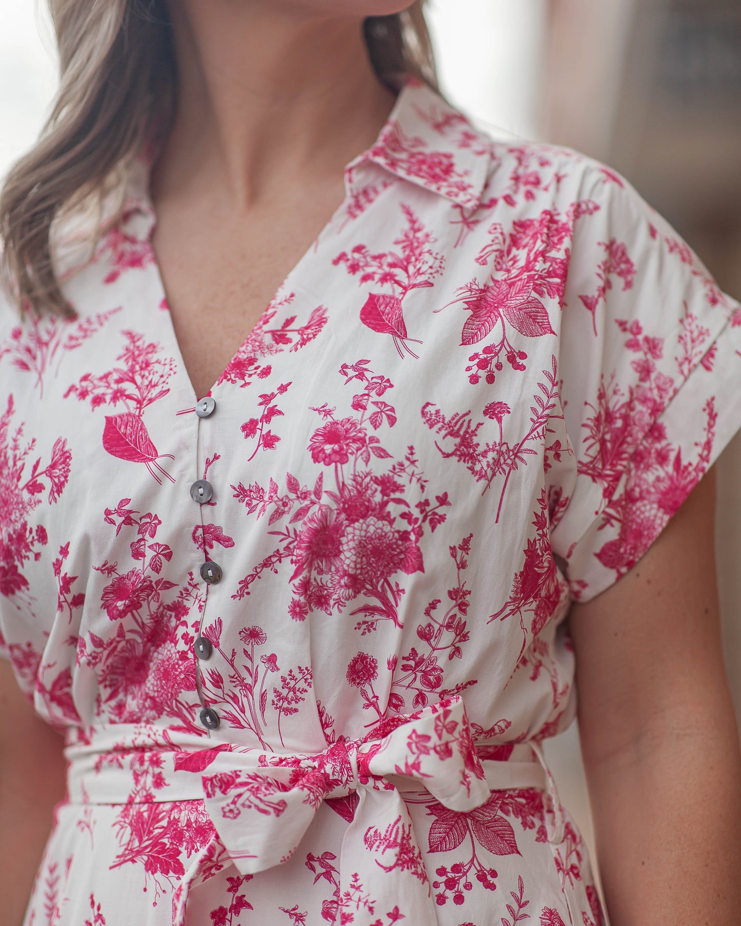 Jennifer Floral Midi Dress-Fuchsia