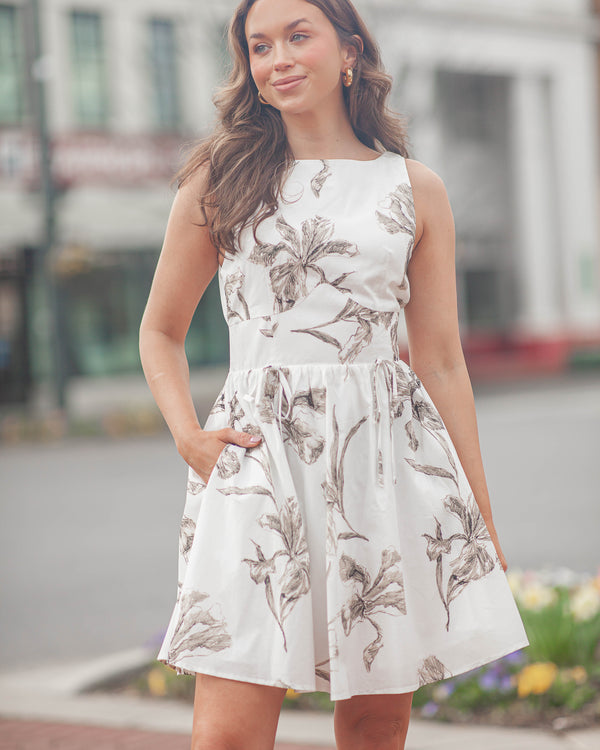 Whitney Botanical Mini Dress-White