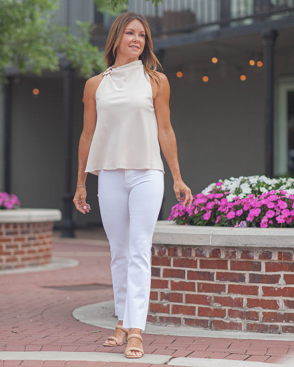 Dana Mock Neck Top-Pearl