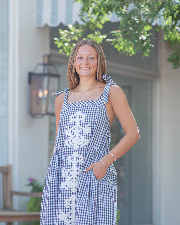 Jade Gingham Midi Dress-Green