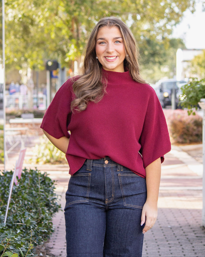 Ryan Ribbed Sweater Top-Crimson