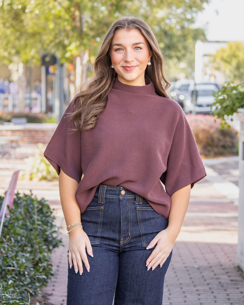 Ryan Ribbed Swewater Top-Brown