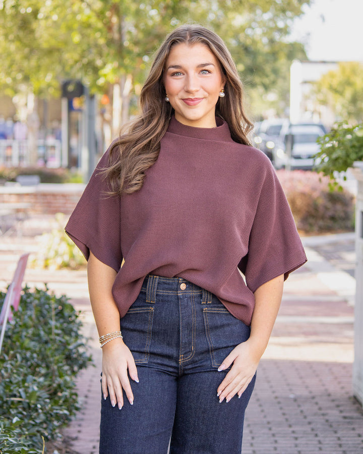 Ryan Ribbed Swewater Top-Brown