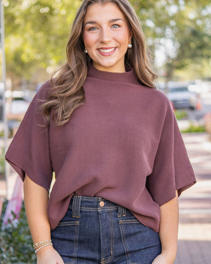 Ryan Ribbed Swewater Top-Brown