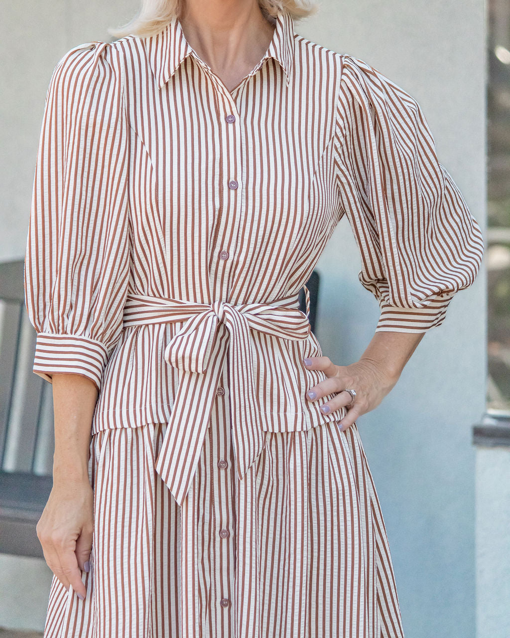 Dawn Striped Midi Dress-Brown