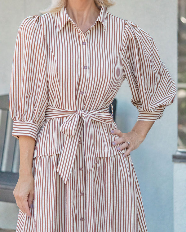 Dawn Striped Midi Dress-Brown