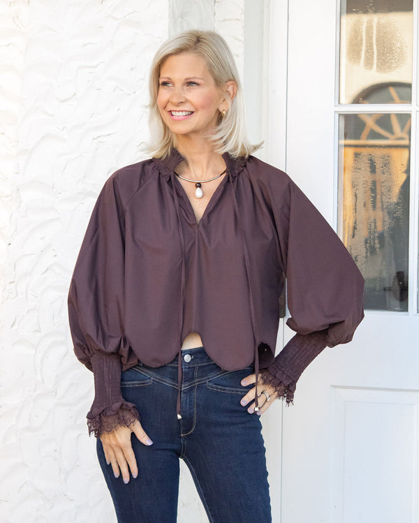Molly Lace Trim Top-Chocolate