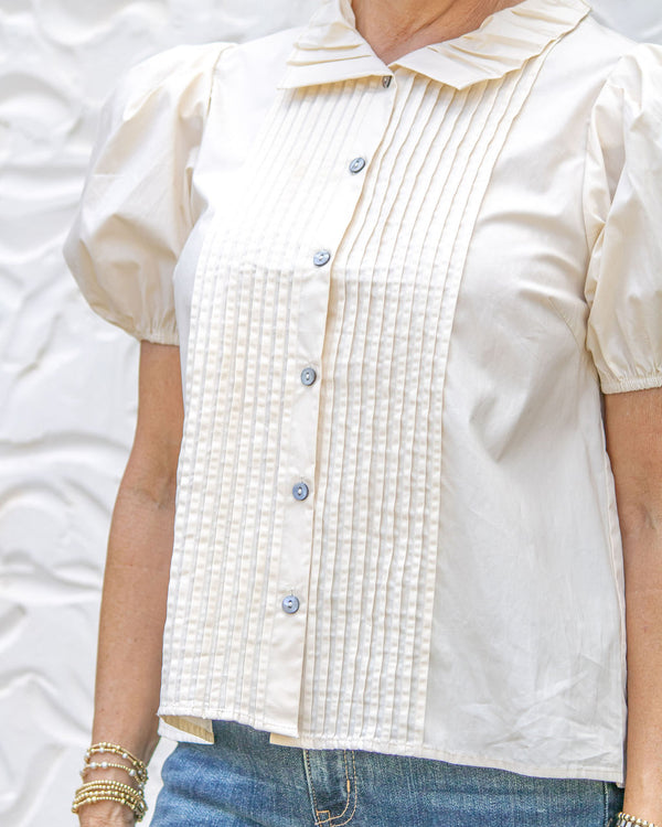 Chandler Pintuck Top-Ecru