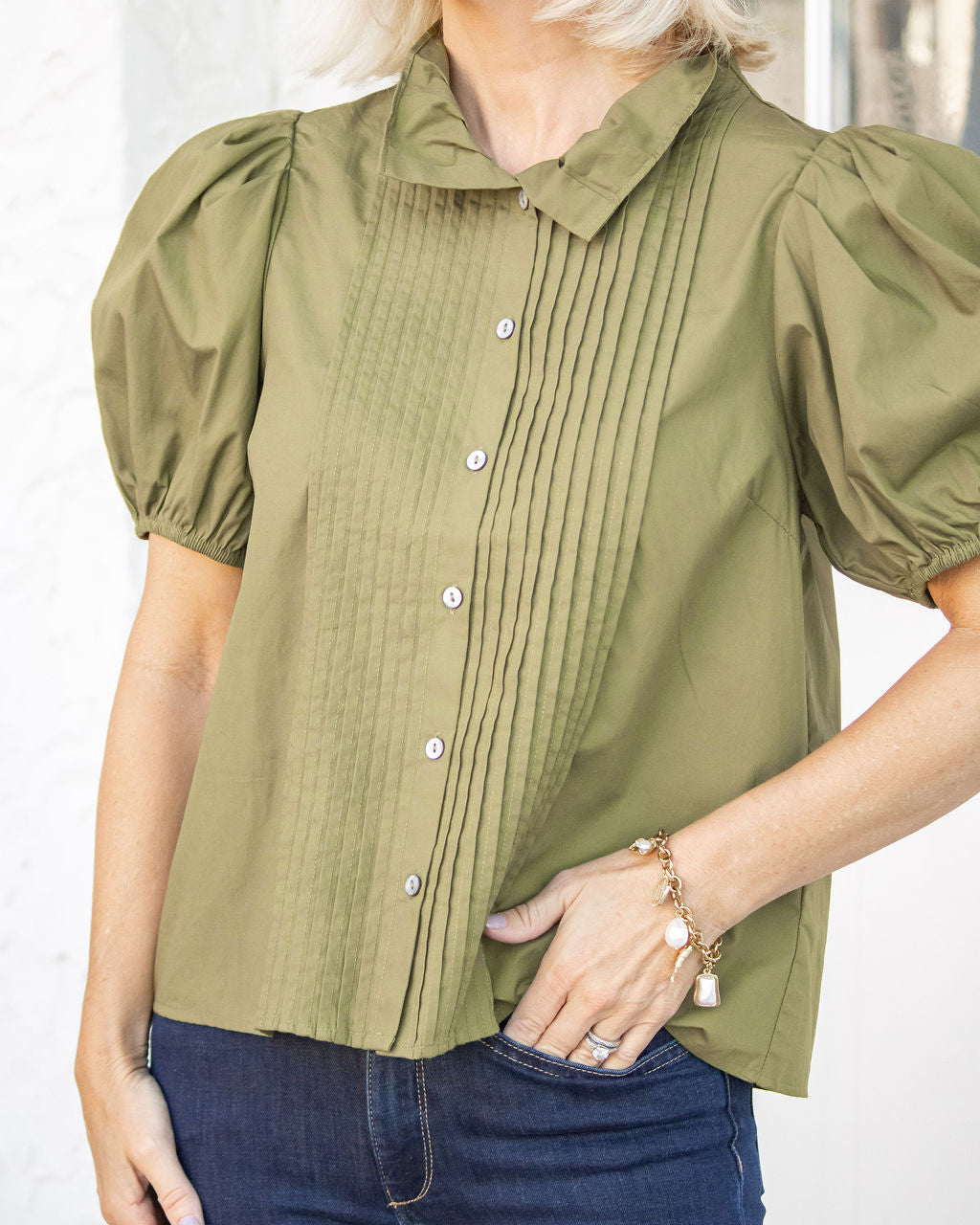 Chandler Pintuck Top-Olive