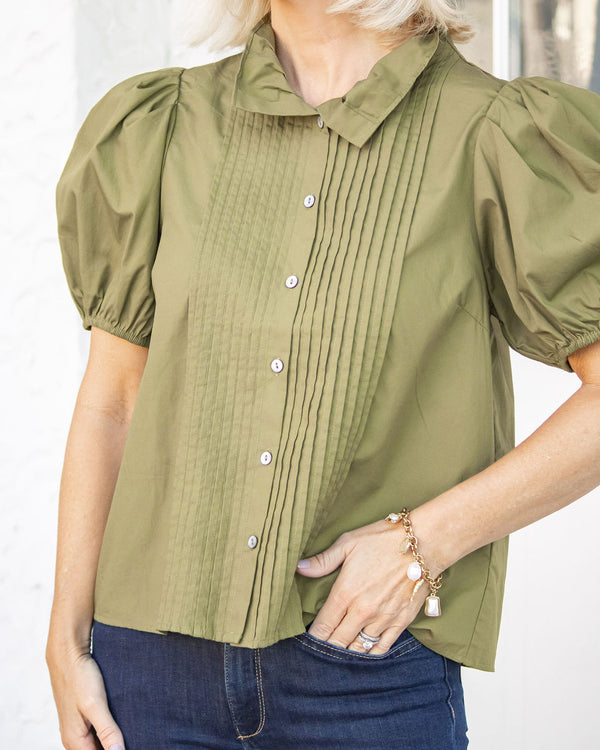 Chandler Pintuck Top-Olive