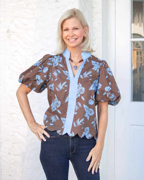 Libby Floral Top-Brown