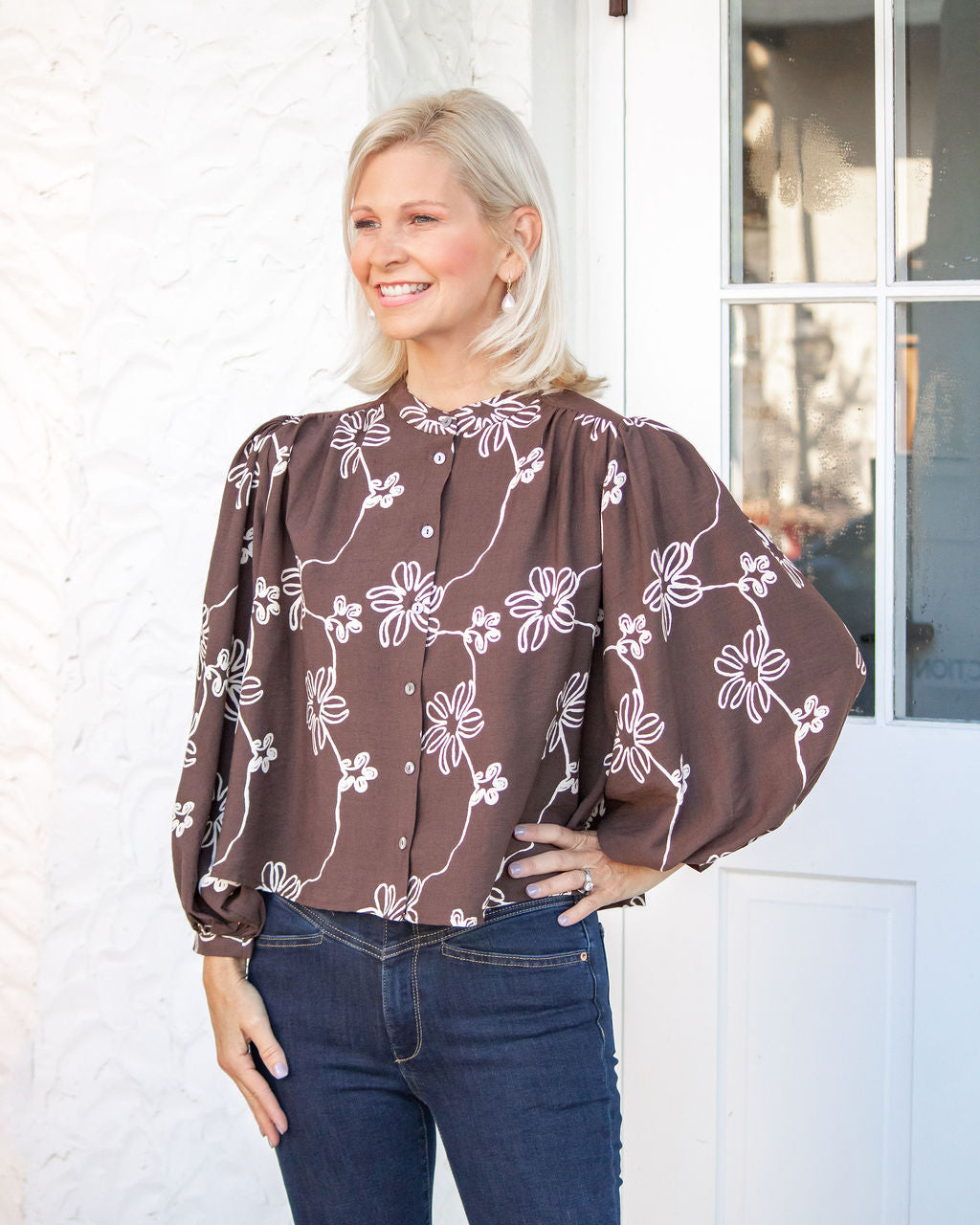 Saige Floral Blouse-Brown