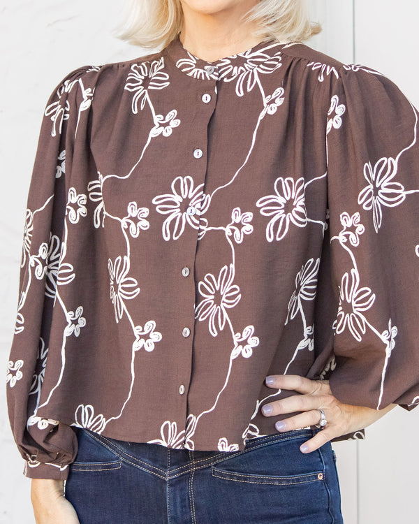 Saige Floral Blouse-Brown