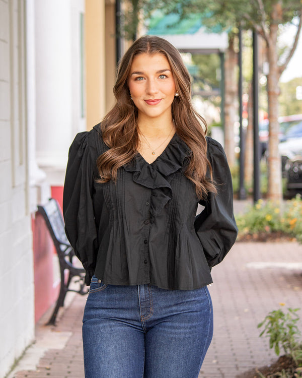 Georgia Ruffle Blouse-Black