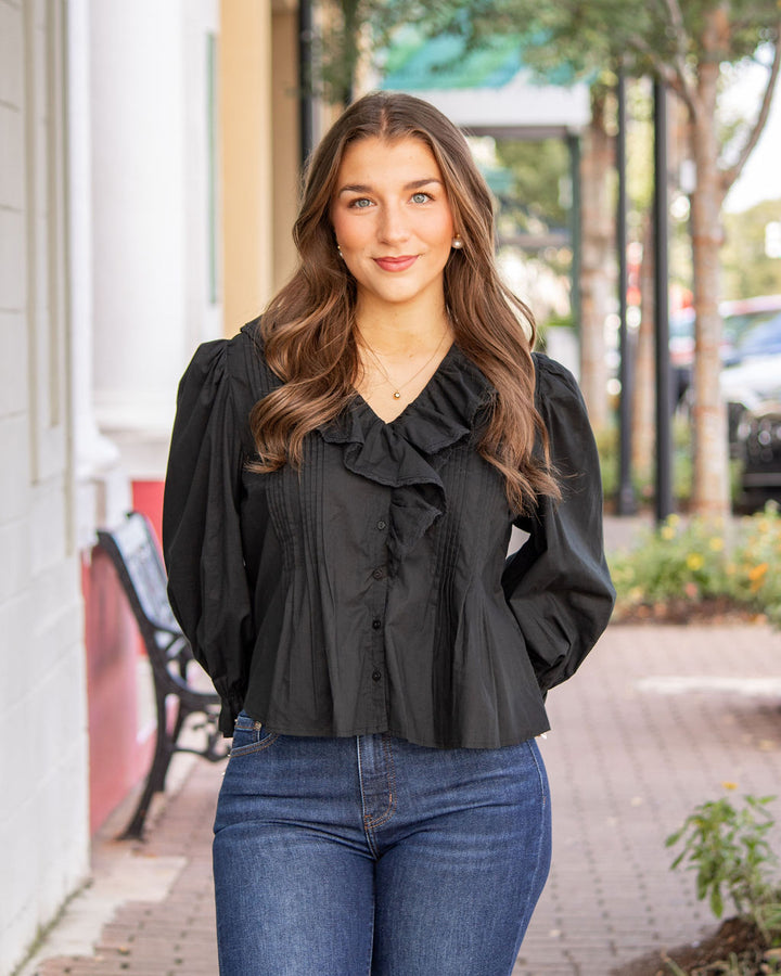 Georgia Ruffle Blouse-Black