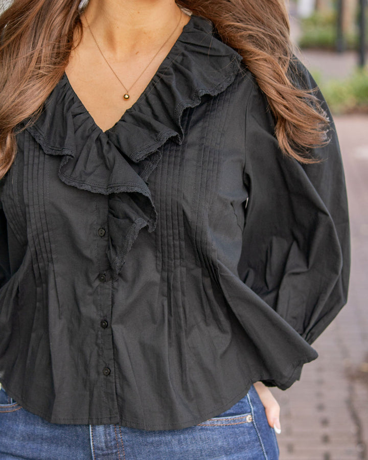 Georgia Ruffle Blouse-Black