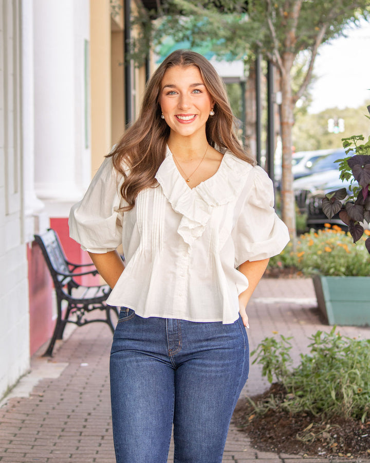 Georgia Ruffle Blouse-Cream