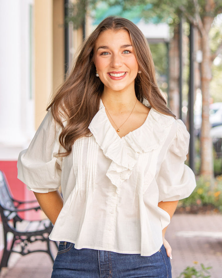 Georgia Ruffle Blouse-Cream