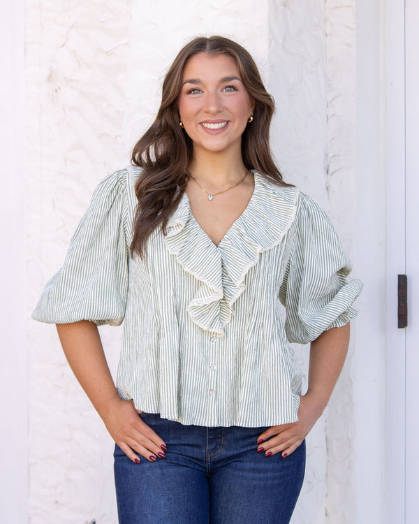 Julie Striped Top-Olive