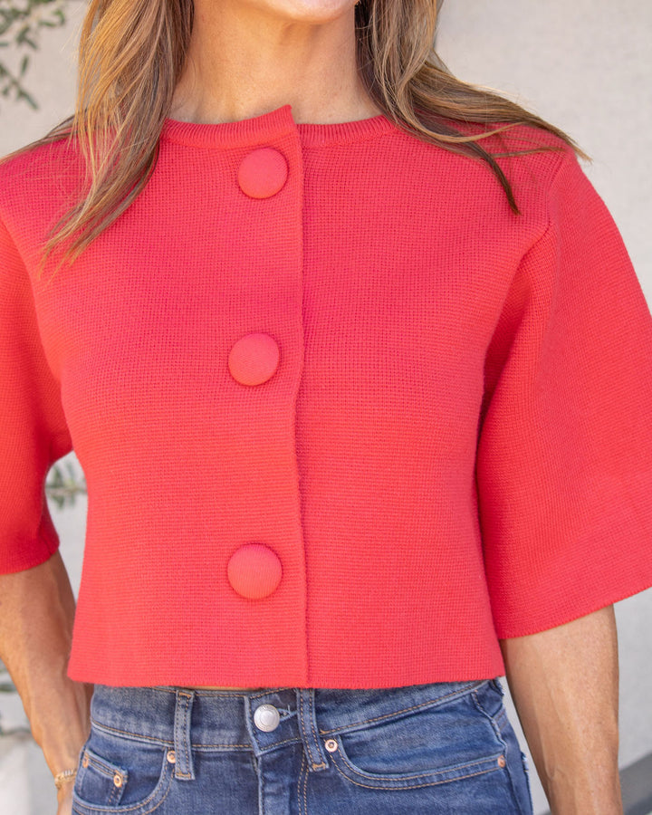 Emily Buttoned Sweater Top-Red