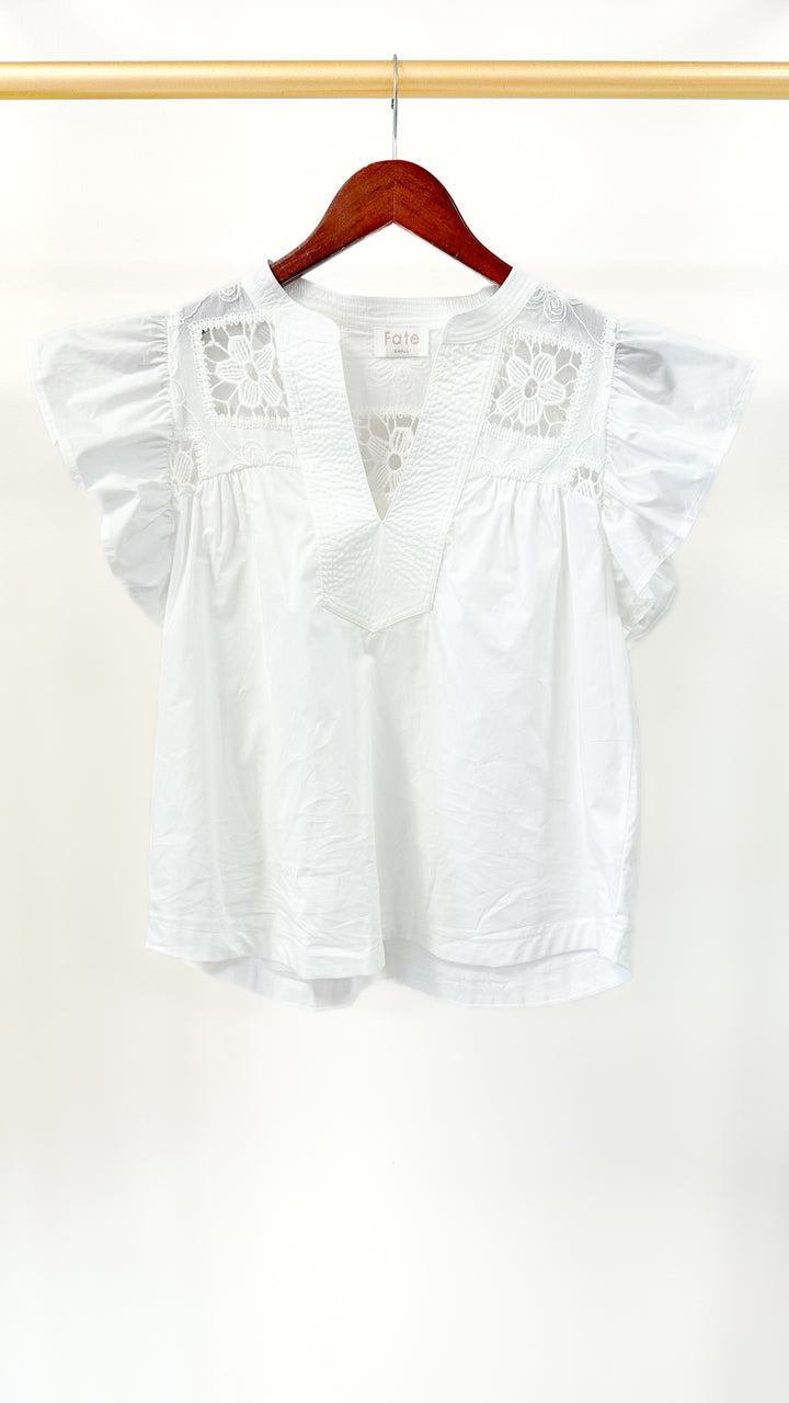 Charlotte Flutter Sleeve Blouse-White