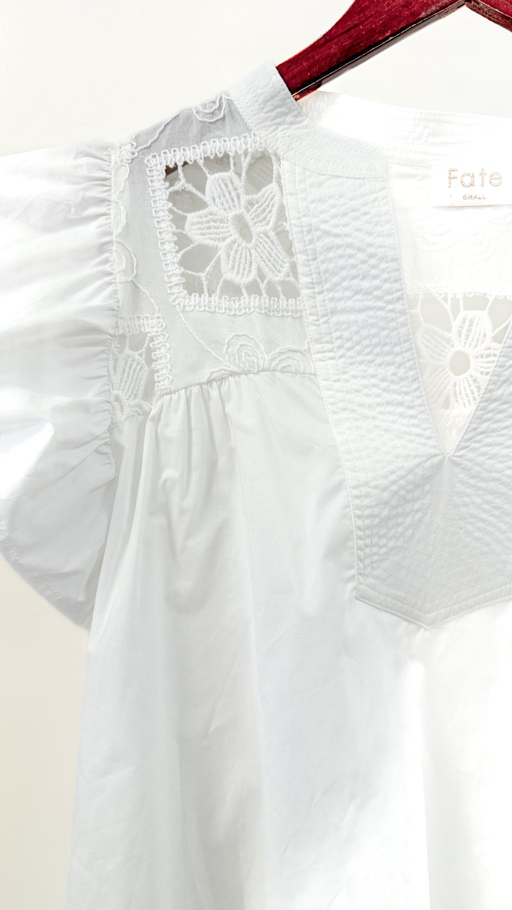 Charlotte Flutter Sleeve Blouse-White