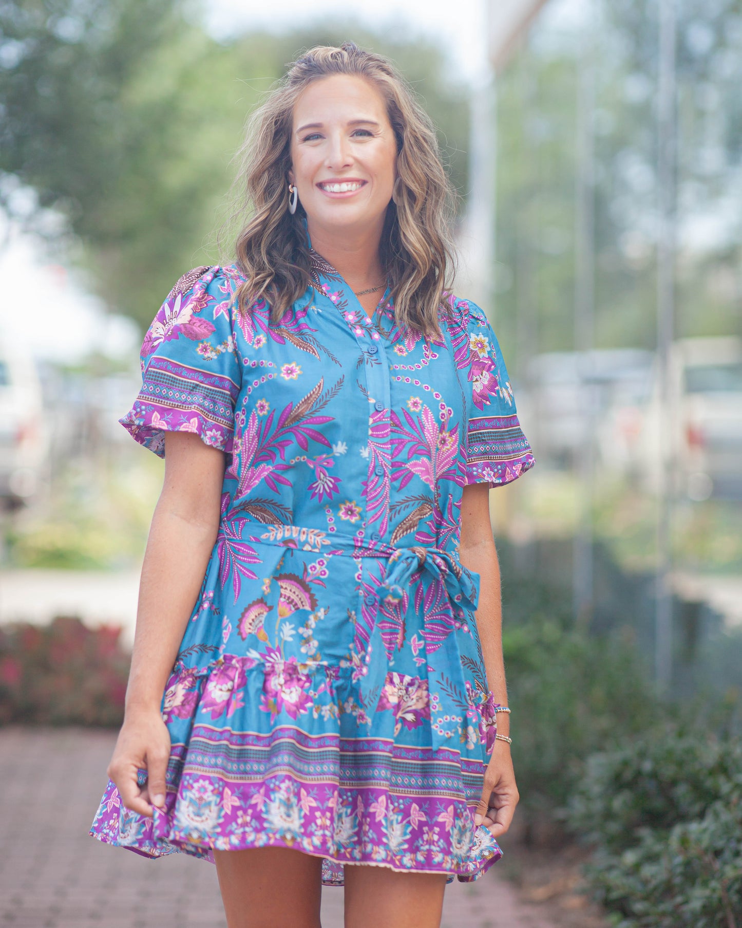 Elizabeth Ruffled V-Neck Dress-Teal