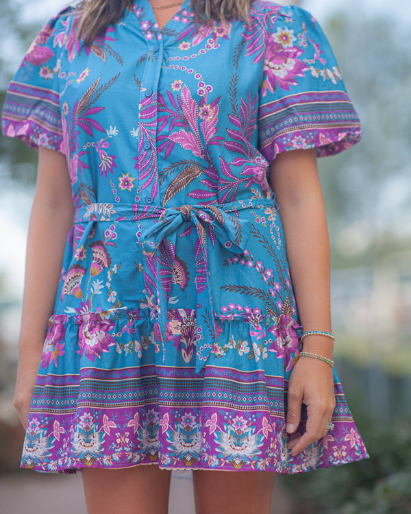 Elizabeth Ruffled V-Neck Dress-Teal