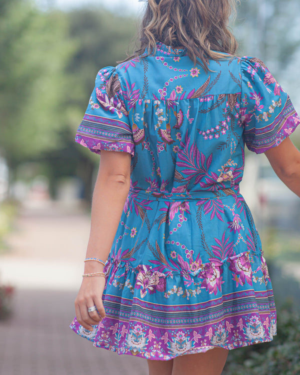 Elizabeth Ruffled V-Neck Dress-Teal