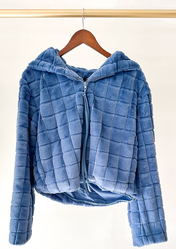 Betsy Fluffy Faux Fur Jacket-Blue