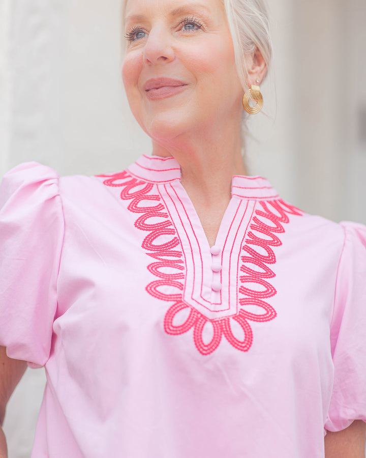 Katie Embroidered Top-Pink