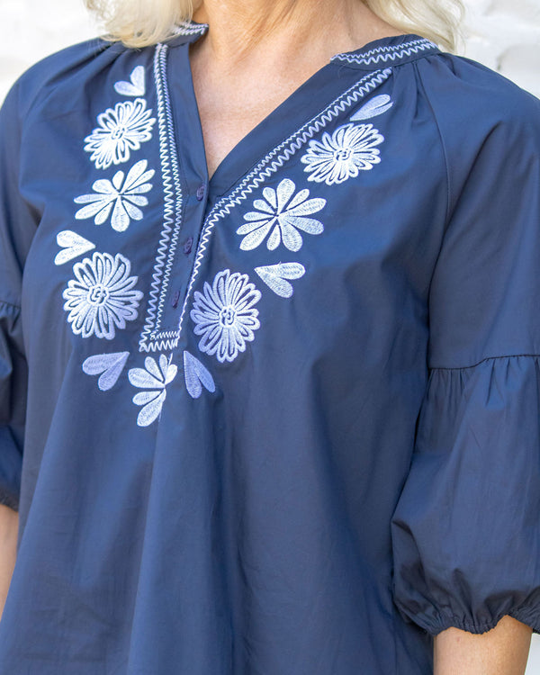 Lindsey Embroidered Top-Navy