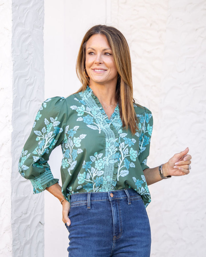 Anna Floral Top-Green