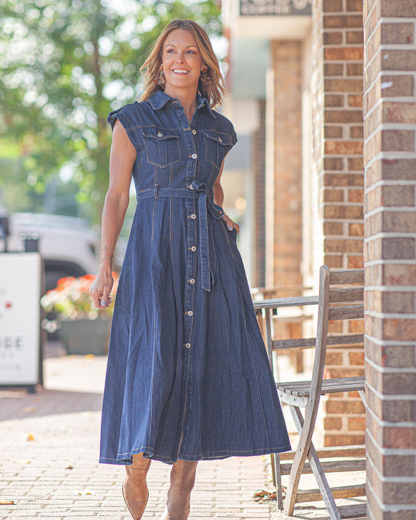 Andie Belted Midi Dress-Dark Denim