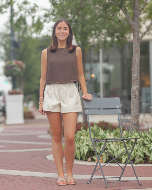 Marie Side Tie Top-Brown