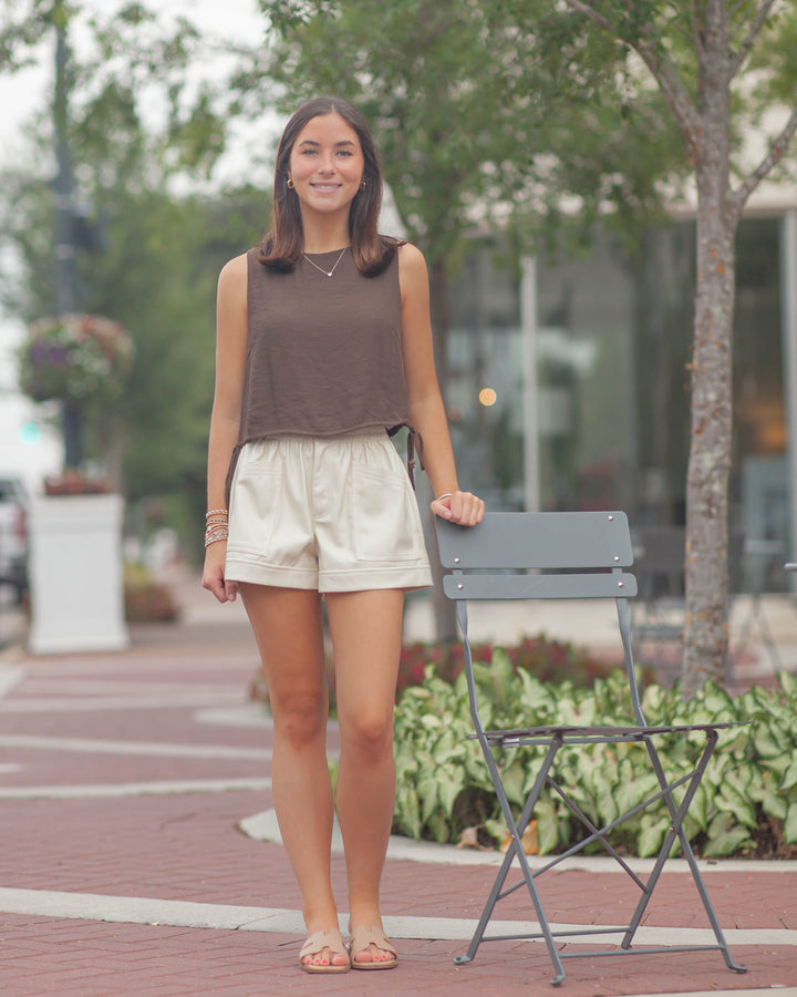 Marie Side Tie Top-Brown