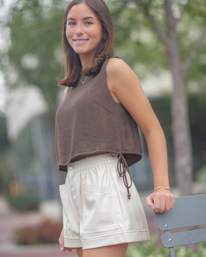 Marie Side Tie Top-Brown