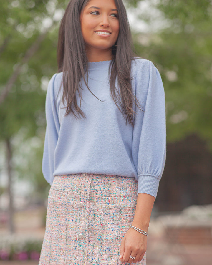 Britt Knit 3/4 Sleeve Top-Sky