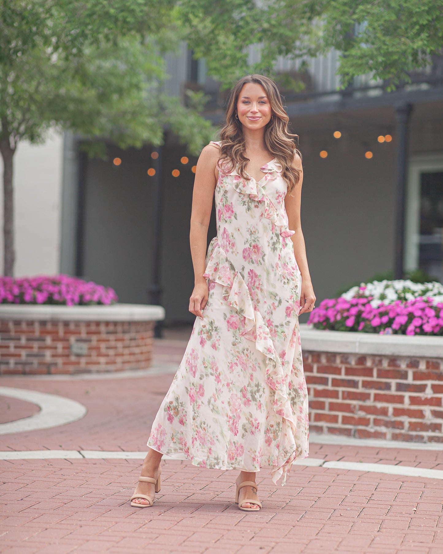 pink ruffle dress Sofia short in Amazula a flirty V Delicate Twirls Pink Tiered Ruffle